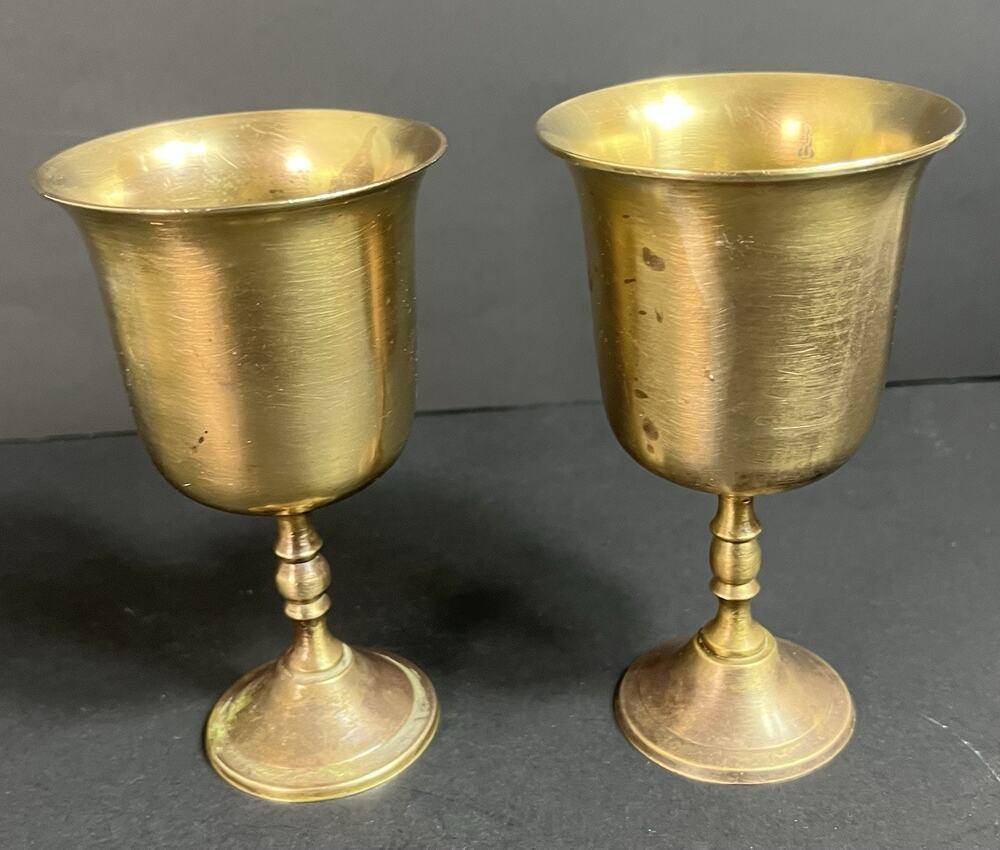 Vintage Solid Brass Wine Goblets Made in India/Set of 2 5” Length